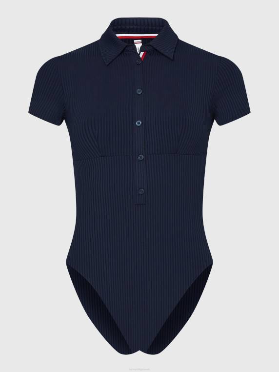 בגד ים פולו מצולע NX202691 שמיים מדבריים Tommy Hilfiger