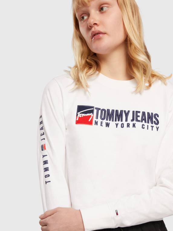 רקמת לוגו חולצת טריקו עם שרוולים ארוכים NX202703 לבן Tommy Hilfiger