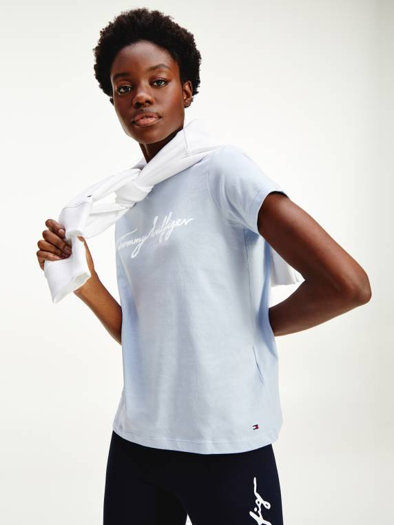 חולצת טי לוגו חתימה עם צווארון צווארון NX202729 כחול מבריז Tommy Hilfiger