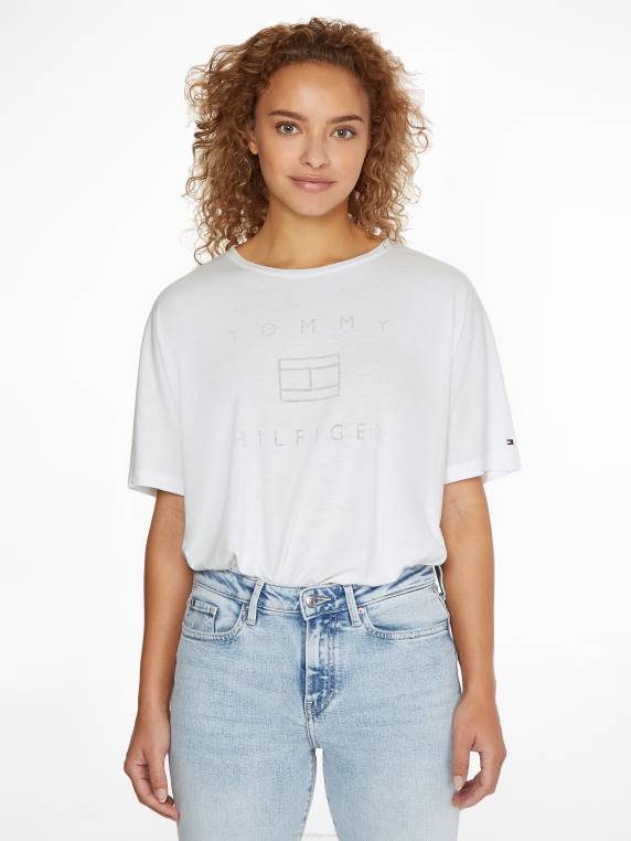 חולצת לוגו רגועה של שחיקה NX202737 האופטי הלבן Tommy Hilfiger