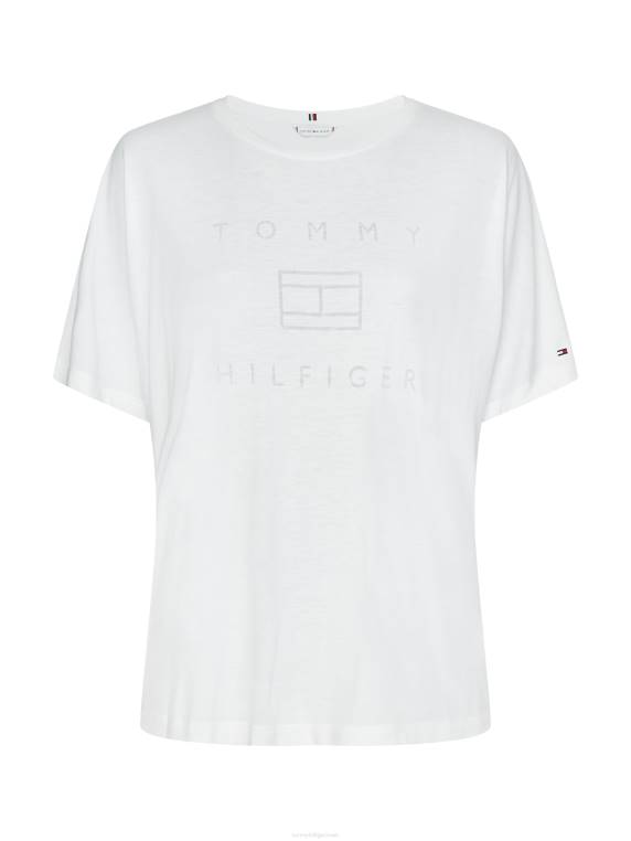 חולצת לוגו רגועה של שחיקה NX202737 האופטי הלבן Tommy Hilfiger