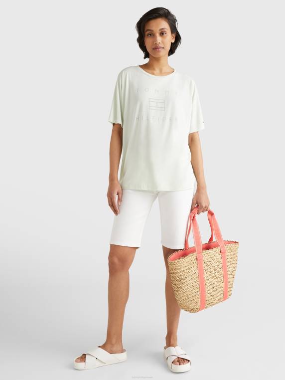 חולצת לוגו רגועה של שחיקה NX202738 מבטא ירוק Tommy Hilfiger