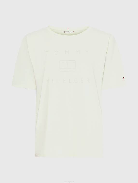 חולצת לוגו רגועה של שחיקה NX202738 מבטא ירוק Tommy Hilfiger