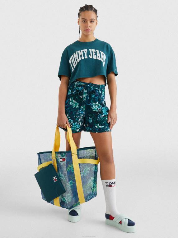 חולצת טריקו קצוצה אוברסייז בקולג' NX202739 ירוק יער גשם Tommy Hilfiger