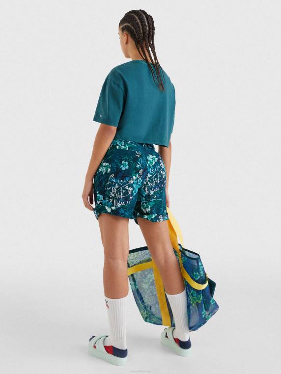 חולצת טריקו קצוצה אוברסייז בקולג' NX202739 ירוק יער גשם Tommy Hilfiger