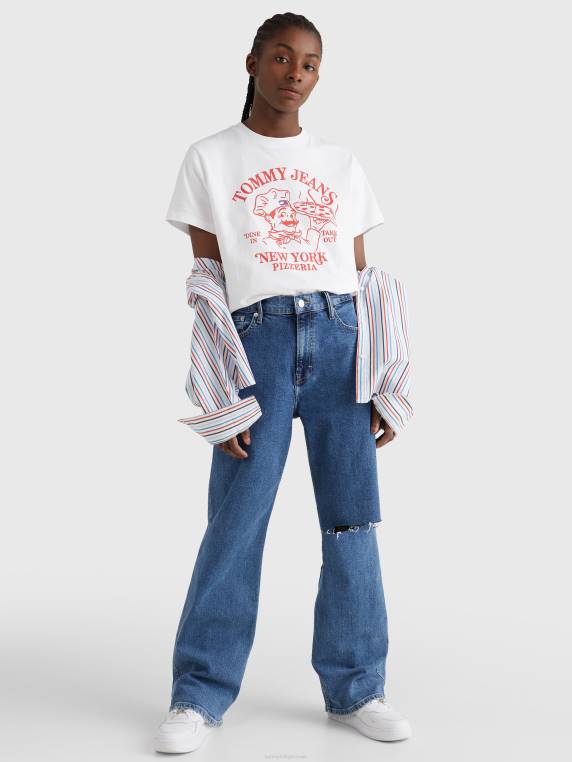 חולצה נינוחה בהדפס פיצה NX202746 לבן Tommy Hilfiger