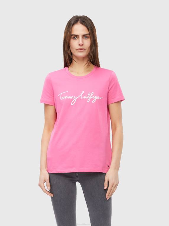 חולצת טי לוגו חתימה עם צווארון צווארון NX202757 ורוד זוהר Tommy Hilfiger