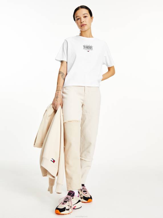 חולצת לוגו חתוכה חיונית NX202761 לבן Tommy Hilfiger