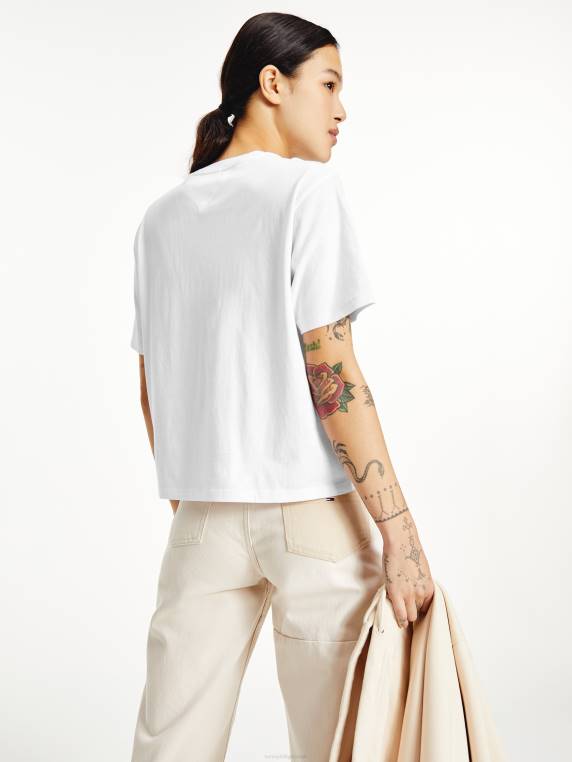 חולצת לוגו חתוכה חיונית NX202761 לבן Tommy Hilfiger