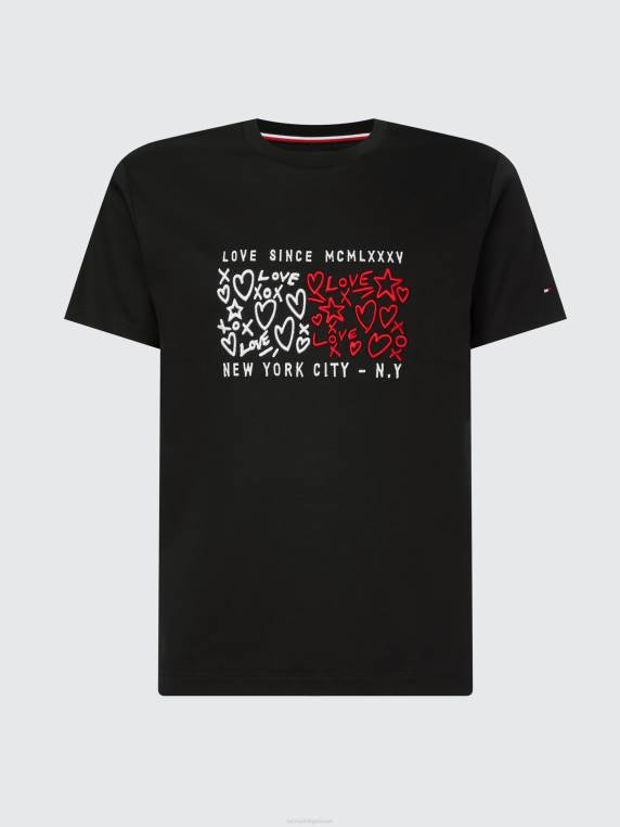 חולצה עם שרוול קצר בהדפס לב NX202783 שָׁחוֹר Tommy Hilfiger