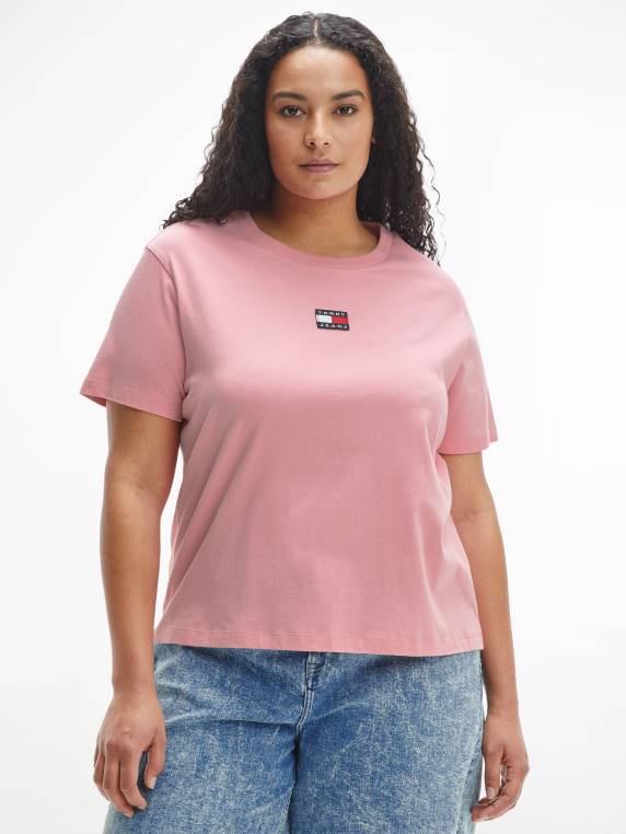 חולצת טי אוברסייז עם תג עקום NX202784 ורוד טרי Tommy Hilfiger