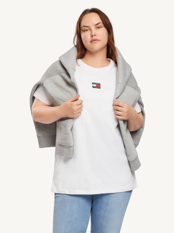 חולצת טי אוברסייז עם תג עקום NX202797 לבן Tommy Hilfiger