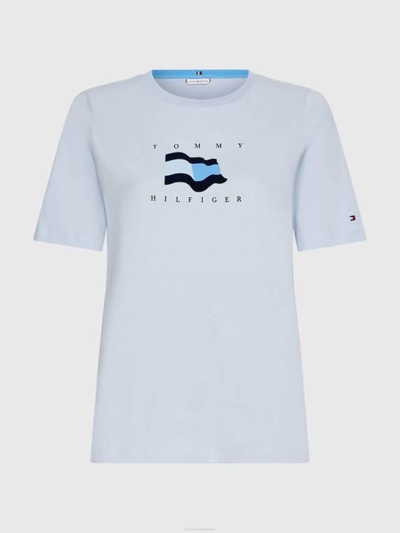 חולצת טריקו עם דגל עקומה NX202804 כחול מבריז Tommy Hilfiger