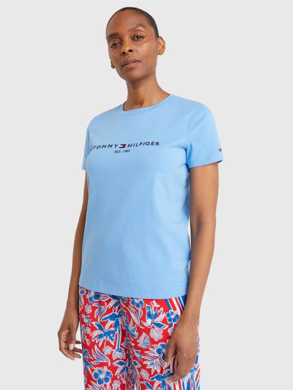 חולצת טריקו חיונית עם צווארון צווארון NX202819 כחול הידראנגאה Tommy Hilfiger