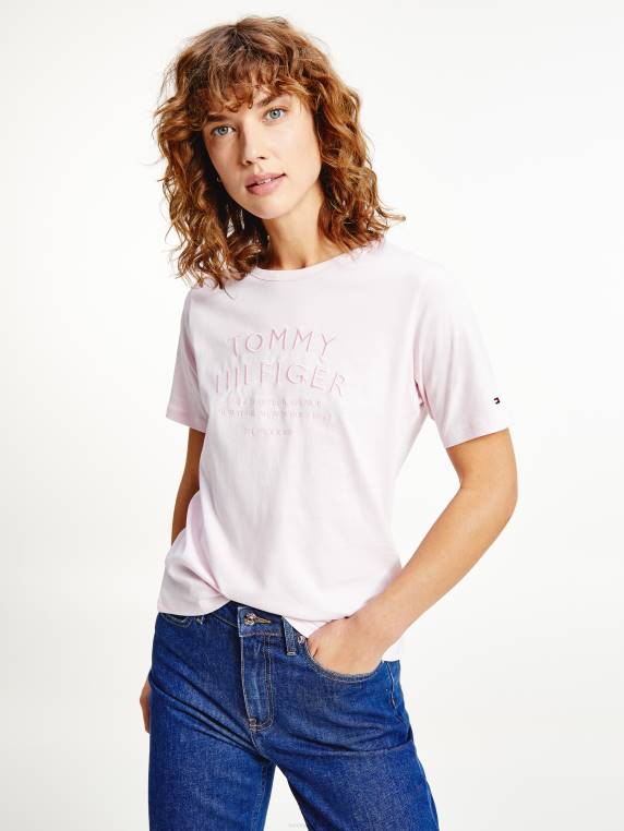 חולצת טריקו רקמת כותנה אורגנית טהורה NX202831 ורוד בהיר Tommy Hilfiger