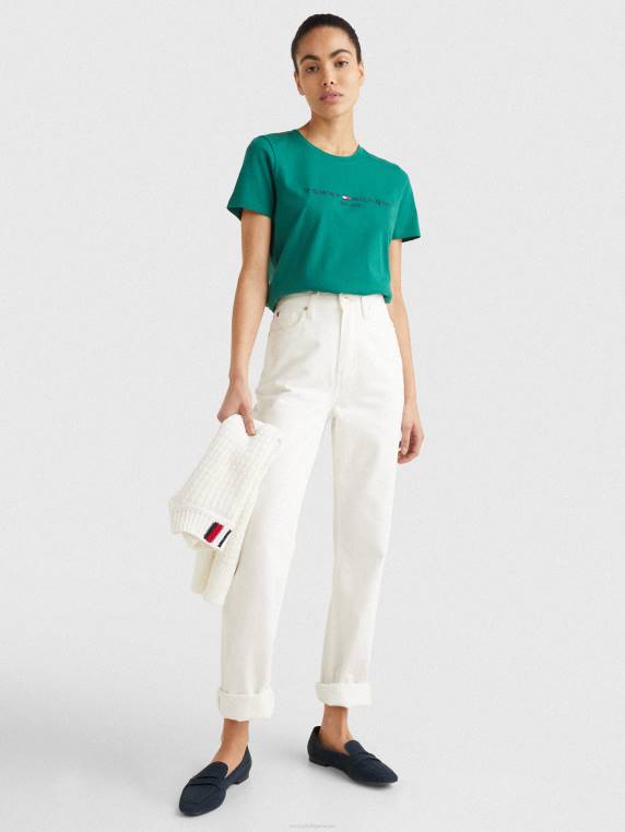 חולצת טריקו חיונית עם צווארון צווארון NX202840 אמרלד טרופית Tommy Hilfiger