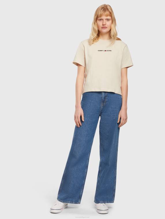 חולצת טי רקמת לוגו מכותנה אורגנית NX202842 בז' אבן Tommy Hilfiger