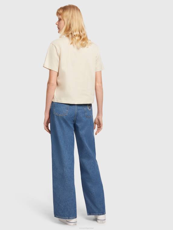 חולצת טי רקמת לוגו מכותנה אורגנית NX202842 בז' אבן Tommy Hilfiger