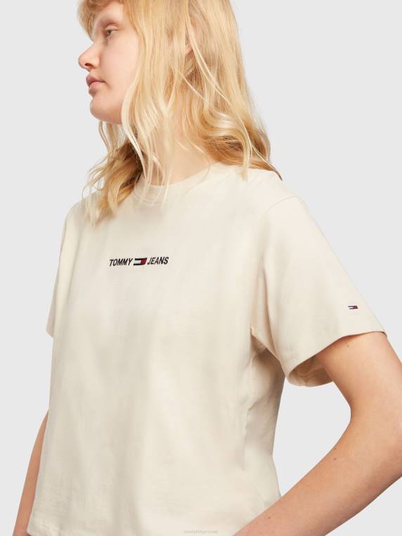 חולצת טי רקמת לוגו מכותנה אורגנית NX202842 בז' אבן Tommy Hilfiger