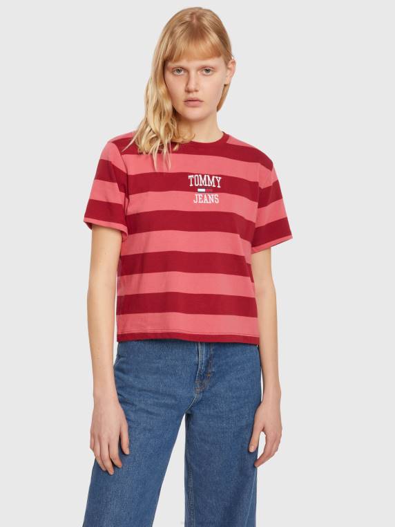 חולצת טי לוגו פס כותנה אורגנית NX202872 ריסוק חמוציות/אבטיח Tommy Hilfiger