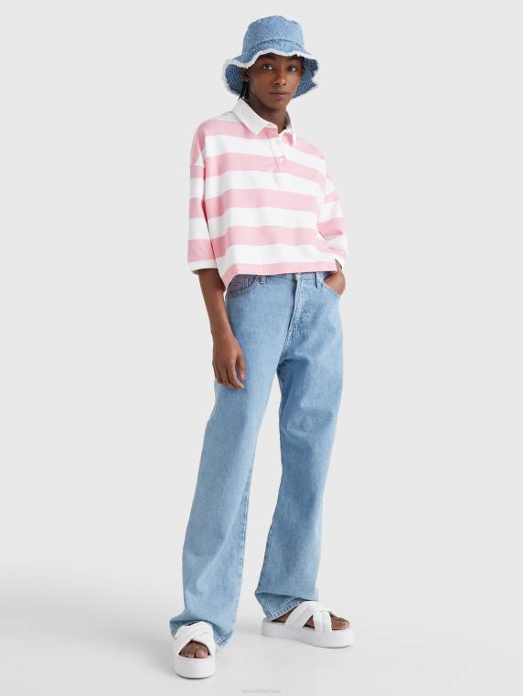 פולו רוגבי עם פסים חתוכים NX202921 ורוד טרי/מולטי Tommy Hilfiger