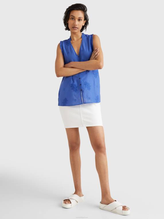 רקמה פרחונית חולצה ללא שרוולים בהתאמה רגילה NX202922 ורונה כחול Tommy Hilfiger