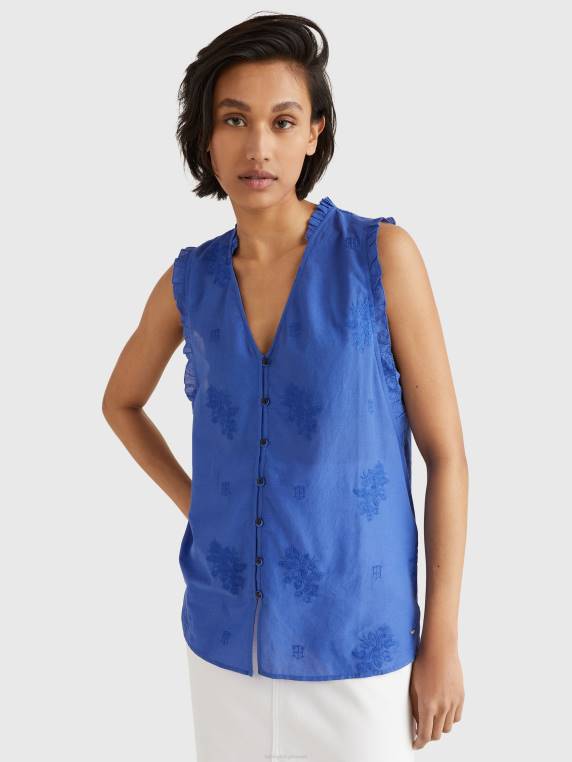 רקמה פרחונית חולצה ללא שרוולים בהתאמה רגילה NX202922 ורונה כחול Tommy Hilfiger
