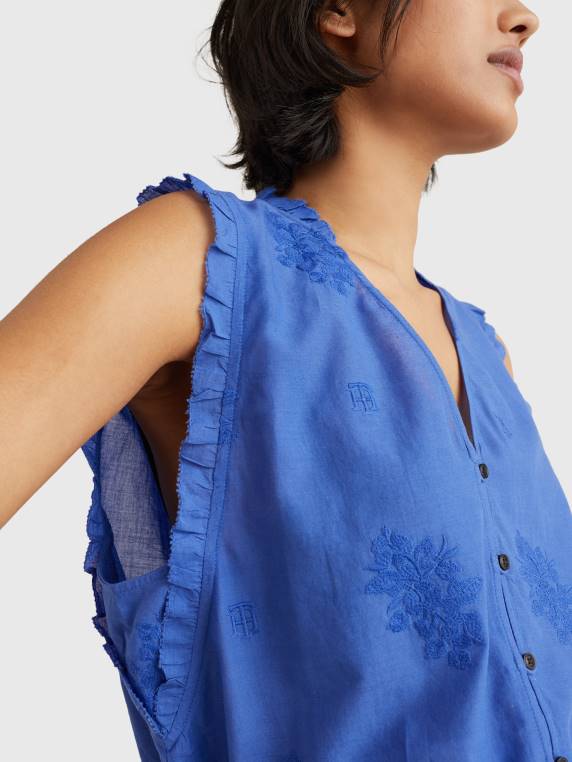 רקמה פרחונית חולצה ללא שרוולים בהתאמה רגילה NX202922 ורונה כחול Tommy Hilfiger