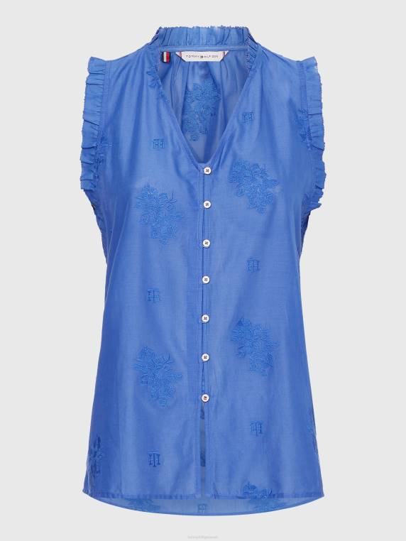רקמה פרחונית חולצה ללא שרוולים בהתאמה רגילה NX202922 ורונה כחול Tommy Hilfiger