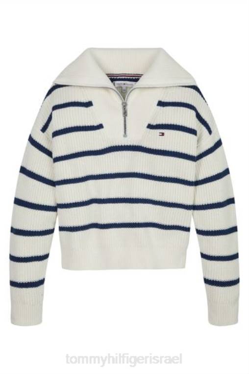 סוודר חצי רוכסן טבעי NX203072 לבן Tommy Hilfiger