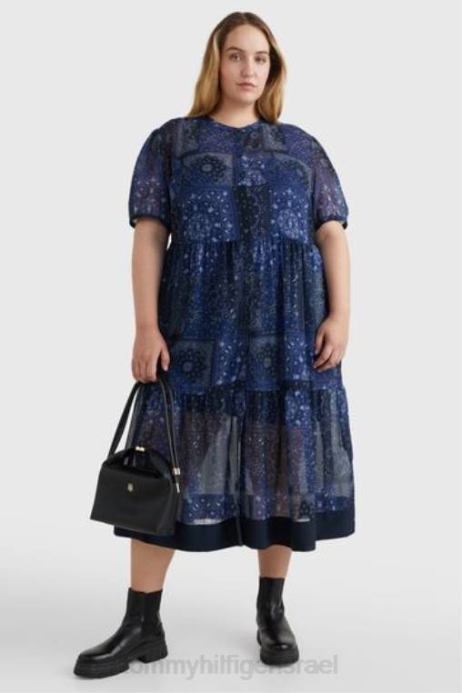 שמלת מידי עיקול פייזלי מתלקחת NX203073 כְּחוֹל Tommy Hilfiger