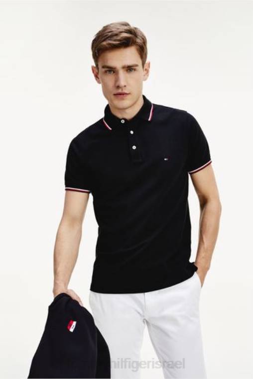 חולצת פולו דקה עם קצה לבן NX203120 שָׁחוֹר Tommy Hilfiger