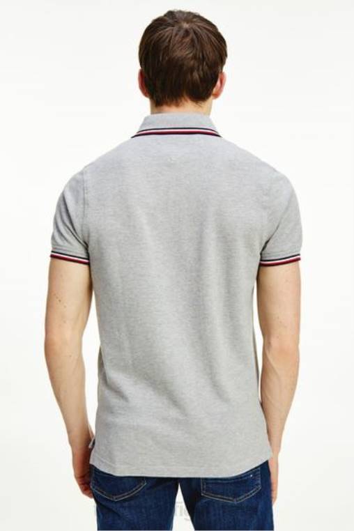 חולצת פולו דקה עם קצה לבן NX203121 אפור Tommy Hilfiger