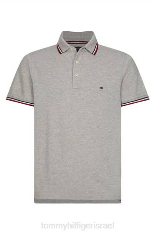 חולצת פולו דקה עם קצה לבן NX203121 אפור Tommy Hilfiger