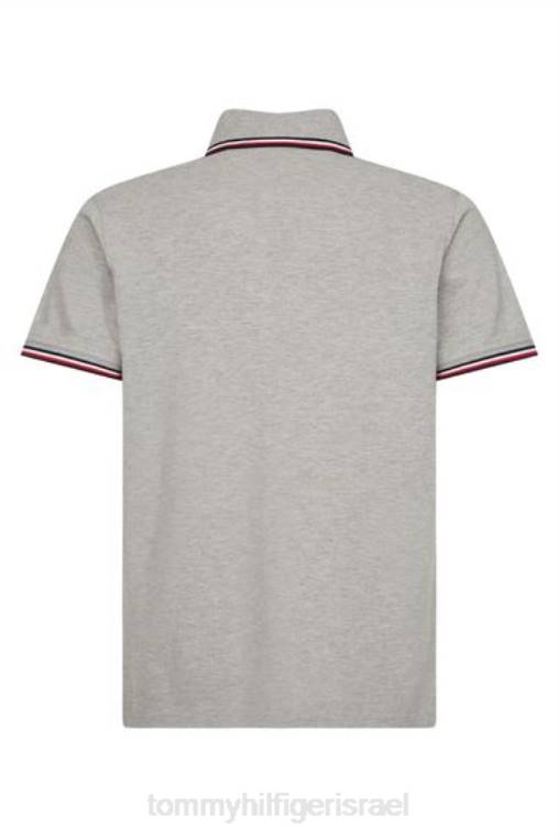 חולצת פולו דקה עם קצה לבן NX203121 אפור Tommy Hilfiger