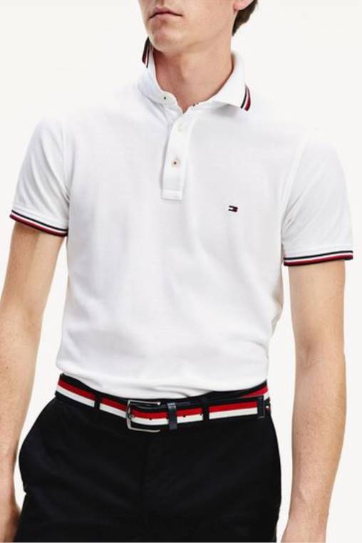 חולצת פולו דקה עם קצה NX203122 לבן Tommy Hilfiger