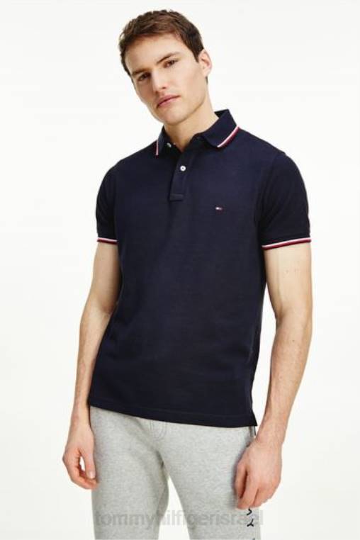 חולצת פולו דקה עם קצה לבן NX203123 כְּחוֹל Tommy Hilfiger