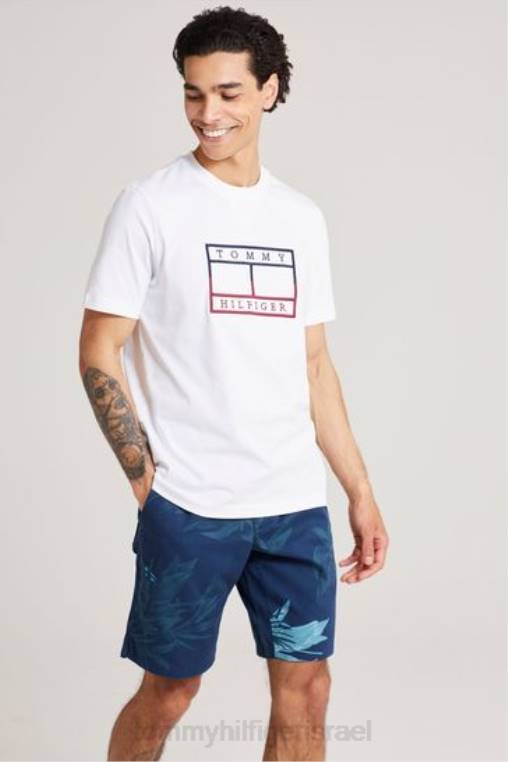 חולצת טריקו עם דגל ליניארי NX203129 לבן Tommy Hilfiger