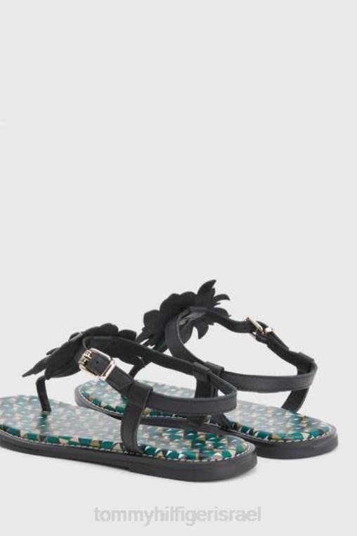 סנדלי עור שטוחים במונוגרמה פרחונית NX203314 שָׁחוֹר Tommy Hilfiger