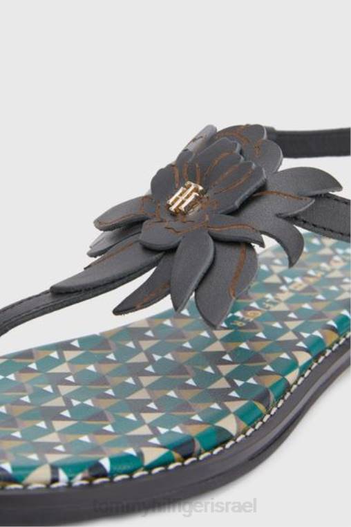 סנדלי עור שטוחים במונוגרמה פרחונית NX203314 שָׁחוֹר Tommy Hilfiger