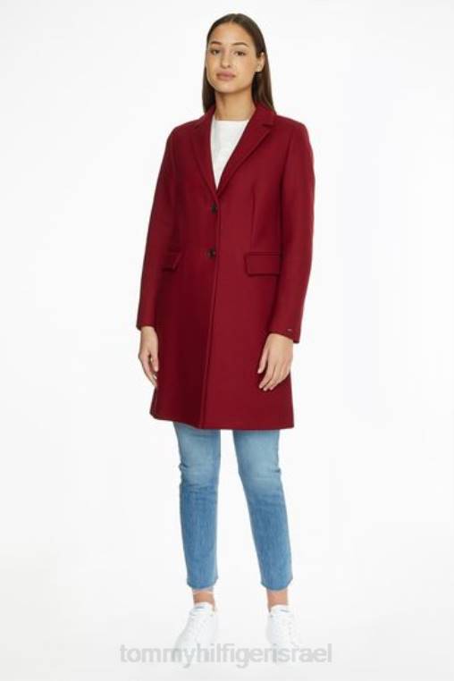 מעיל קלאסי בתערובת צמר NX203428 אָדוֹם Tommy Hilfiger