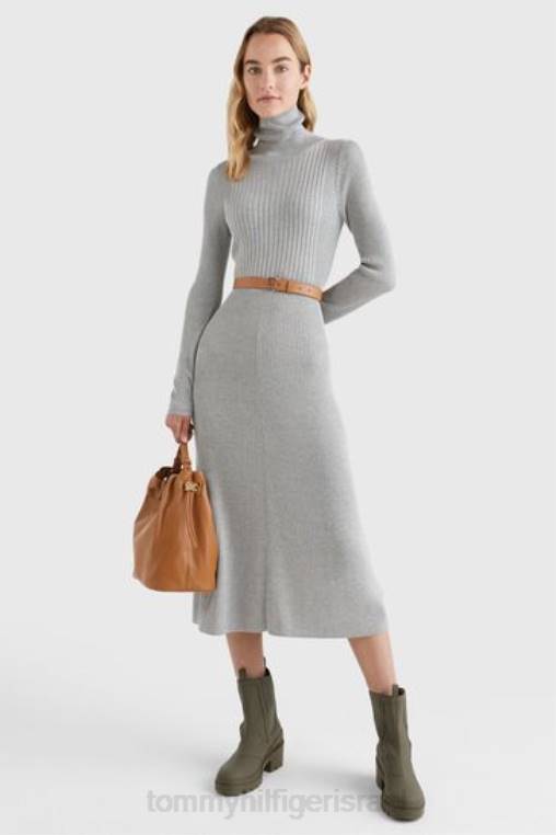 שמלת צווארון צלעות משי NX203452 אפור Tommy Hilfiger