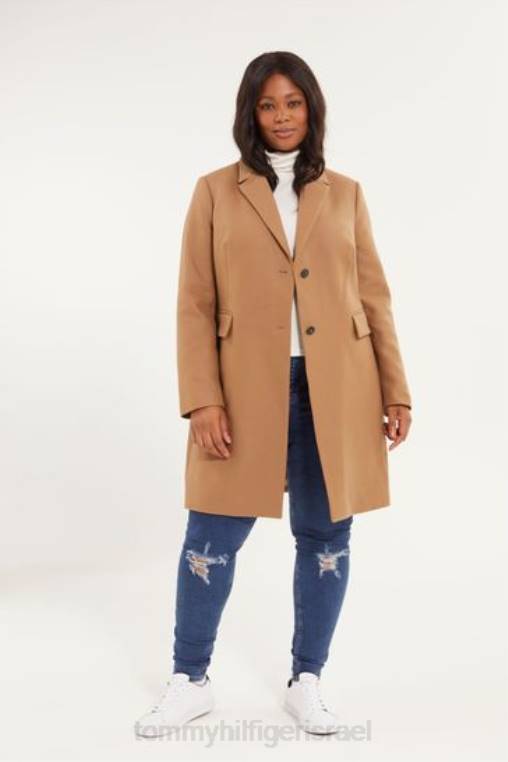 מעיל קלאסי של תערובת צמר עקומה NX203457 חום Tommy Hilfiger