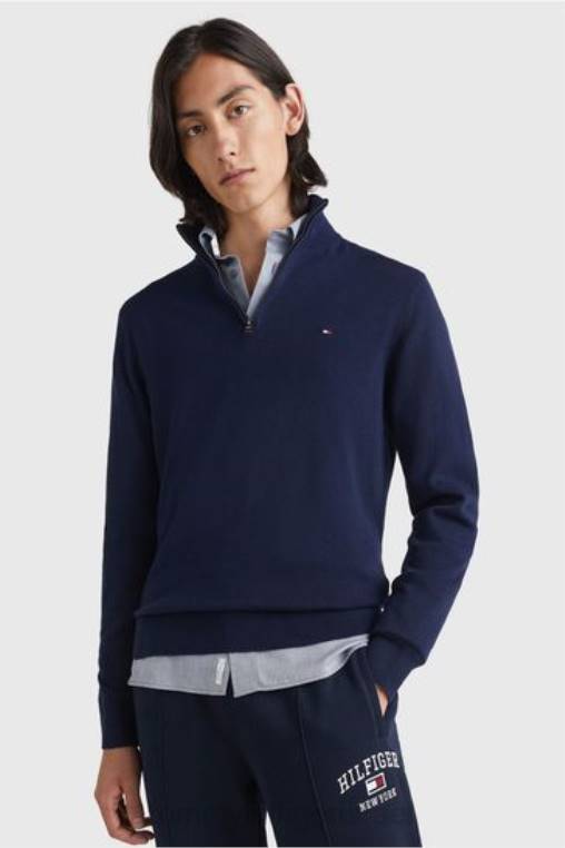 מגשר מדמה עם רוכסן קשמיר כותנה פימה NX203461 כְּחוֹל Tommy Hilfiger