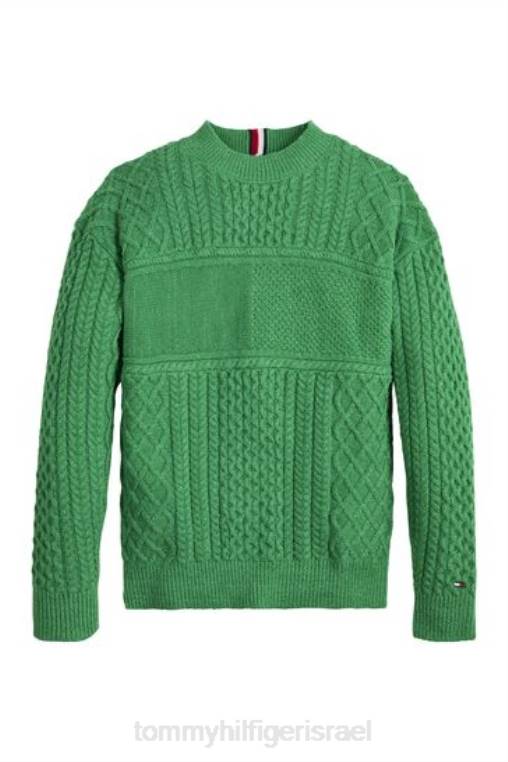 סוודר סרוג כבל דגל NX203481 ירוק Tommy Hilfiger