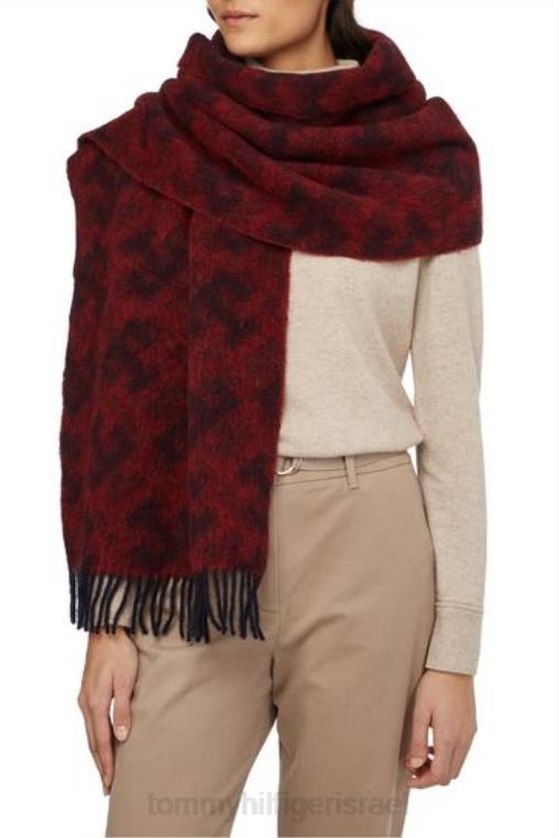 צעיף מונוגרמה איקוני NX203587 אָדוֹם Tommy Hilfiger