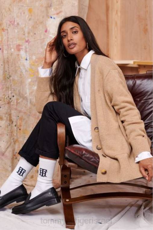 חולצת מונוגרמה גדולה מדי NX203638 לבן Tommy Hilfiger