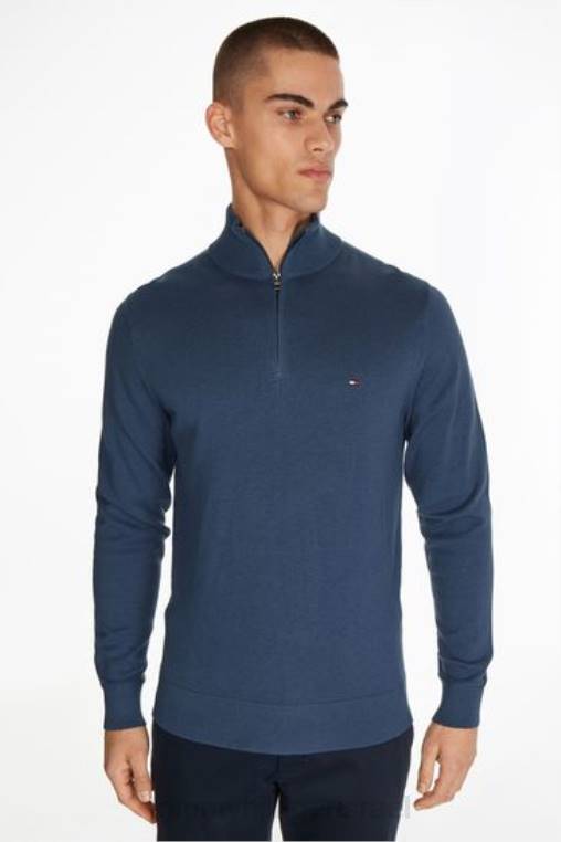 מגשר מדמה עם רוכסן קשמיר כותנה פימה NX203649 כְּחוֹל Tommy Hilfiger