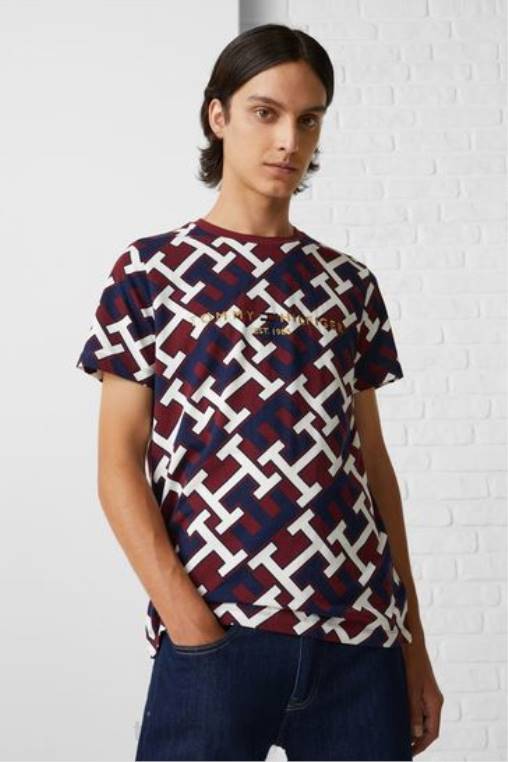 חולצת טי של לוגו מונוגרמה NX203678 אָדוֹם Tommy Hilfiger