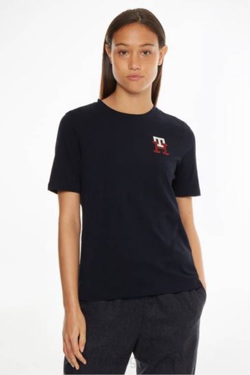 חולצת טריקו רקומה במונוגרמה NX203696 כְּחוֹל Tommy Hilfiger